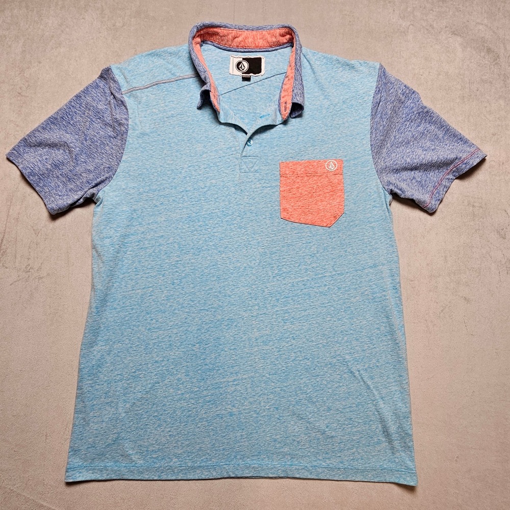 Volcom Mens Tempest Pocket Polo Shirt Blue Coral Colorblock Size M A0111313